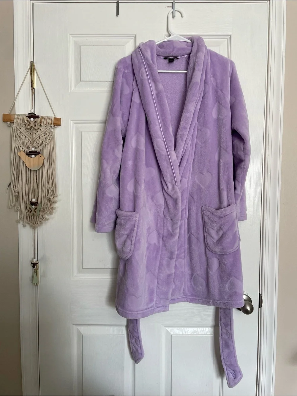 Victoria's Secret XS Lavender Purple Plush Heart Embossed Short Plush Robe